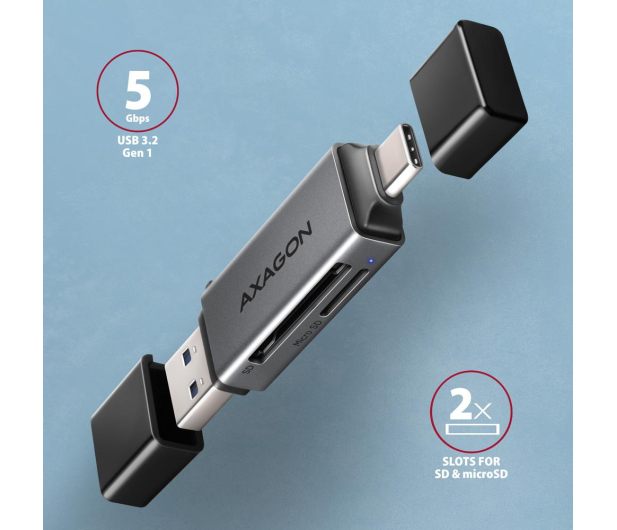 AXAGON CRE-DAC, USB-C + USB-A 3.2, 2-slot & lun SD/microSD, UHS-I - 1353404 - zdjęcie 4